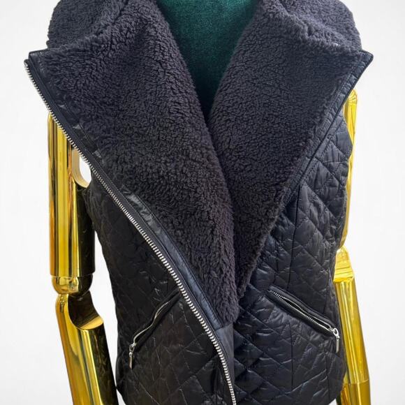 WHBM Black Quilted Faux Shearling Vest (Size M) - Picture 3 of 8